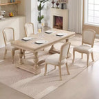 Sedie da pranzo in stile country francese, set da 2, con schienale a ventaglio imbottito, intagliato a filo, smontabile, beige