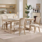 Sedie da pranzo in stile country francese, set da 2, con schienale a ventaglio imbottito, intagliato a filo, smontabile, beige