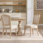 Sedie da pranzo in stile country francese, set da 2, con schienale a ventaglio imbottito, intagliato a filo, smontabile, beige