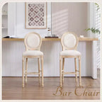 Sedie da bar French Country set da 2, schienale rotondo imbottito, intaglio a traforo, smontabili, beige