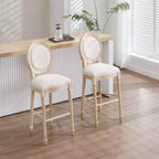 Sedie da bar French Country set da 2, schienale rotondo imbottito, intaglio a traforo, smontabili, beige