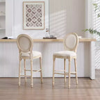 Sedie da bar French Country set da 2, schienale rotondo imbottito, intaglio a traforo, smontabili, beige