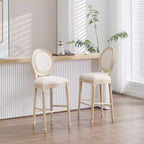 Sedie da bar French Country set da 2, schienale rotondo imbottito, intaglio a traforo, smontabili, beige