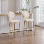 Sedie da bar French Country set da 2, schienale rotondo imbottito, intaglio a traforo, smontabili, beige