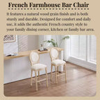 Sedie da bar French Country set da 2, schienale rotondo imbottito, intaglio a traforo, smontabili, beige