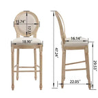 Sedie da bar French Country set da 2, schienale rotondo imbottito, intaglio a traforo, smontabili, beige