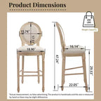 Sedie da bar French Country set da 2, schienale rotondo imbottito, intaglio a traforo, smontabili, beige
