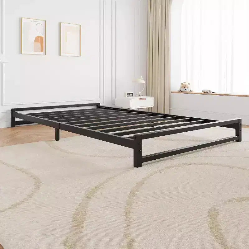 Telaio Letto, Telaio Letto a Piattaforma in Metallo con Supporto a Doghe in Acciaio, Altezza 6 Pollici, Base per Materasso, Facile Montaggio, Nessun Sommier Richiesto, Nero