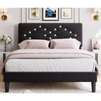 Struttura letto matrimoniale/queen size, struttura letto imbottita in velluto con canali verticali trapuntati e robuste doghe in legno, struttura letto a piattaforma di facile montaggio, senza rumore