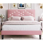 Struttura letto matrimoniale/queen size, struttura letto imbottita in velluto con canali verticali trapuntati e robuste doghe in legno, struttura letto a piattaforma di facile montaggio, senza rumore