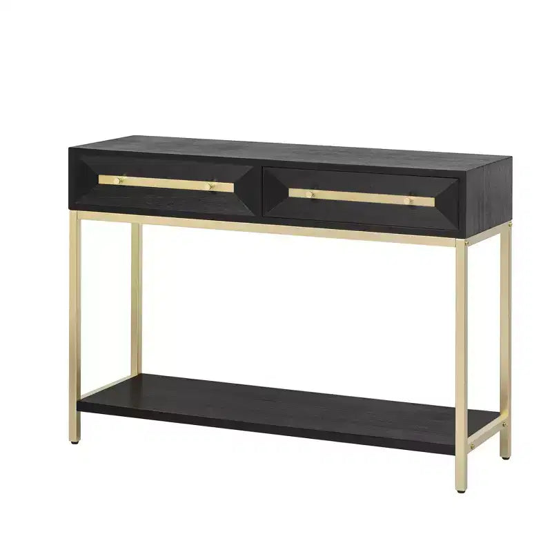 TUYOHW Tavolo Consolle Retrò con 2 Cassetti, Tavolo d'Ingresso Moderno Geometrico con Dettagli Dorati, Tavolo da Divano con Gambe in Metallo per Ingresso, Soggiorno