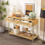 TUYOHW Tavolo Consolle Retrò con 2 Cassetti, Tavolo d'Ingresso Moderno Geometrico con Dettagli Dorati, Tavolo da Divano con Gambe in Metallo per Ingresso, Soggiorno