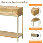 TUYOHW Tavolo Consolle Retrò con 2 Cassetti, Tavolo d'Ingresso Moderno Geometrico con Dettagli Dorati, Tavolo da Divano con Gambe in Metallo per Ingresso, Soggiorno