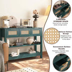 TUYOHW Tavolo Consolle in Rattan con 3 Cassetti Superiori e 2 Ripiani Aperti, Tavolino da Divano Rustico con Ripiano Regolabile per Ingresso, Corridoio, Soggiorno