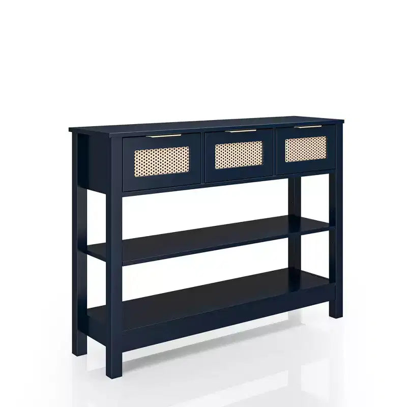 TUYOHW Tavolo Consolle in Rattan con 3 Cassetti Superiori e 2 Ripiani Aperti, Tavolino da Divano Rustico con Ripiano Regolabile per Ingresso, Corridoio, Soggiorno