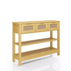 TUYOHW Tavolo Consolle in Rattan con 3 Cassetti Superiori e 2 Ripiani Aperti, Tavolino da Divano Rustico con Ripiano Regolabile per Ingresso, Corridoio, Soggiorno