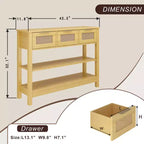 TUYOHW Tavolo Consolle in Rattan con 3 Cassetti Superiori e 2 Ripiani Aperti, Tavolino da Divano Rustico con Ripiano Regolabile per Ingresso, Corridoio, Soggiorno