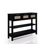 TUYOHW Tavolo Consolle in Rattan con 3 Cassetti Superiori e 2 Ripiani Aperti, Tavolino da Divano Rustico con Ripiano Regolabile per Ingresso, Corridoio, Soggiorno
