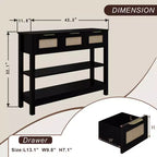 TUYOHW Tavolo Consolle in Rattan con 3 Cassetti Superiori e 2 Ripiani Aperti, Tavolino da Divano Rustico con Ripiano Regolabile per Ingresso, Corridoio, Soggiorno