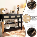 TUYOHW Tavolo Consolle in Rattan con 3 Cassetti Superiori e 2 Ripiani Aperti, Tavolino da Divano Rustico con Ripiano Regolabile per Ingresso, Corridoio, Soggiorno