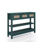 TUYOHW Tavolo Consolle in Rattan con 3 Cassetti Superiori e 2 Ripiani Aperti, Tavolino da Divano Rustico con Ripiano Regolabile per Ingresso, Corridoio, Soggiorno