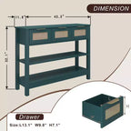 TUYOHW Tavolo Consolle in Rattan con 3 Cassetti Superiori e 2 Ripiani Aperti, Tavolino da Divano Rustico con Ripiano Regolabile per Ingresso, Corridoio, Soggiorno