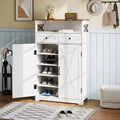 Modern Farmhouse Shoe Storage Cabinet for Entryway, Narrow Freestanding Shoe Rack Organizer with Drawers, Doors & Adjustable Shelves, for Living Room