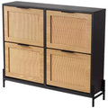 VIYET 44H 4-Flip Drawer Rattan Shoe Cabinet, Slim Narrow Entryway Storage Organizer with Metal Legs for Hallway/Closet (Light Wood Color)