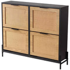 VIYET 44H 4-Flip Drawer Rattan Shoe Cabinet, Slim Narrow Entryway Storage Organizer with Metal Legs for Hallway/Closet (Light Wood Color)