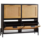 VIYET 44H Scarpiera a 4 Ante Ribaltabili in Rattan, Organizer Contenitore Sottile e Stretto per Ingresso con Gambe in Metallo per Corridoio/Ripostiglio (Color Legno Chiaro)