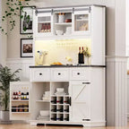 Bellemave Mobile Alto da Cucina 71" in Rovere Bianco - Porta Microonde, Anta Scorrevole, Presa di Corrente e Pannello Forato Fai-da-te, 3 Cassetti, Ripiani RegolabiliRovere Bianco
