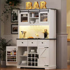 Bellemave Mobile Alto da Cucina 71" in Rovere Bianco - Porta Microonde, Anta Scorrevole, Presa di Corrente e Pannello Forato Fai-da-te, 3 Cassetti, Ripiani RegolabiliRovere Bianco