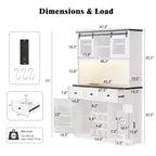 Bellemave Mobile Alto da Cucina 71" in Rovere Bianco - Porta Microonde, Anta Scorrevole, Presa di Corrente e Pannello Forato Fai-da-te, 3 Cassetti, Ripiani RegolabiliRovere Bianco