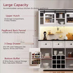 Bellemave Mobile Alto da Cucina 71" in Rovere Bianco - Porta Microonde, Anta Scorrevole, Presa di Corrente e Pannello Forato Fai-da-te, 3 Cassetti, Ripiani RegolabiliRovere Bianco