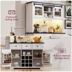 Bellemave Mobile Alto da Cucina 71" in Rovere Bianco - Porta Microonde, Anta Scorrevole, Presa di Corrente e Pannello Forato Fai-da-te, 3 Cassetti, Ripiani RegolabiliRovere Bianco
