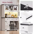 Bellemave Mobile Alto da Cucina 71" in Rovere Bianco - Porta Microonde, Anta Scorrevole, Presa di Corrente e Pannello Forato Fai-da-te, 3 Cassetti, Ripiani RegolabiliRovere Bianco