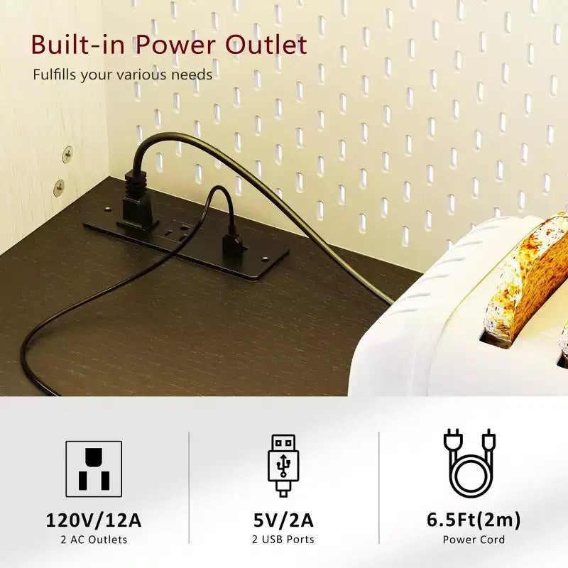 Bellemave Mobile Alto da Cucina 71" in Rovere Bianco - Porta Microonde, Anta Scorrevole, Presa di Corrente e Pannello Forato Fai-da-te, 3 Cassetti, Ripiani RegolabiliRovere Bianco