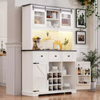 Bellemave Mobile Alto da Cucina 71" in Rovere Bianco - Porta Microonde, Anta Scorrevole, Presa di Corrente e Pannello Forato Fai-da-te, 3 Cassetti, Ripiani RegolabiliRovere Bianco