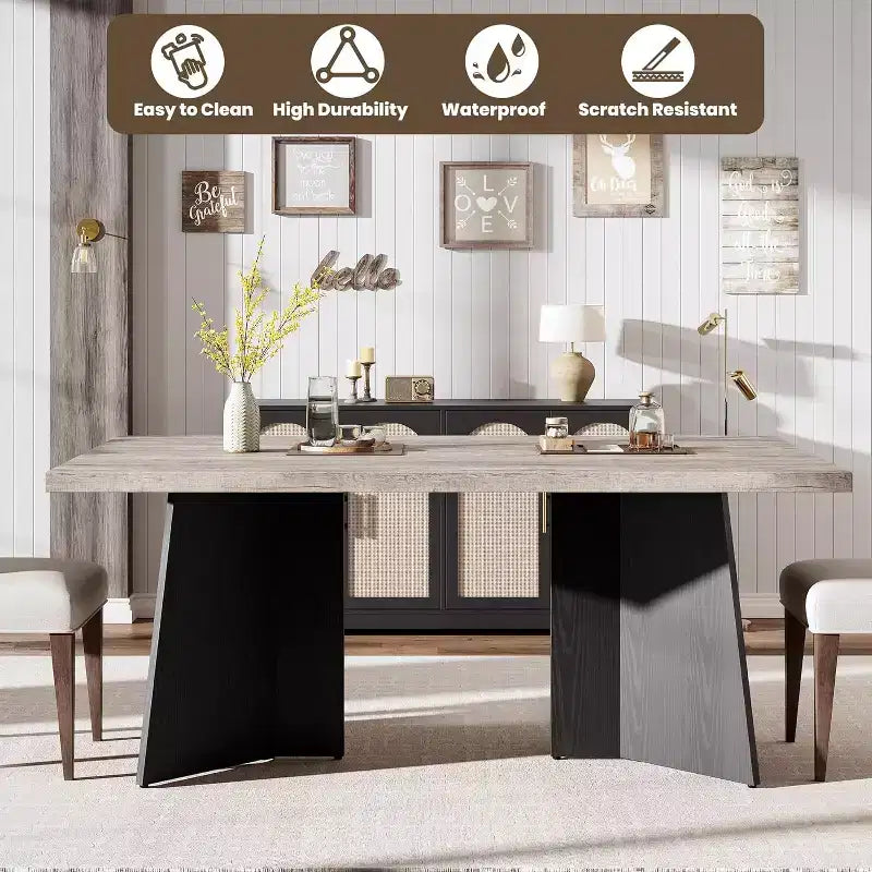 Tavolo da pranzo in legno per 6-8 persone, tavolo da cucina rettangolare da 160 cm con gambe a piedistallo, tavolo da pranzo moderno per sala da pranzo e soggiorno, senza sedie