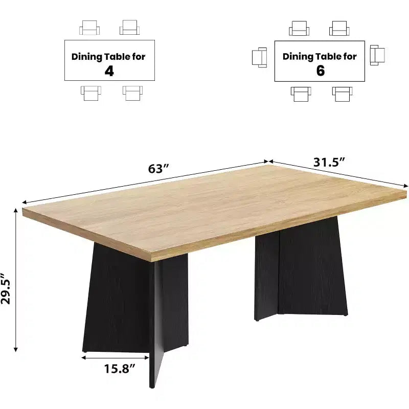 Tavolo da pranzo in legno per 6-8 persone, tavolo da cucina rettangolare da 160 cm con gambe a piedistallo, tavolo da pranzo moderno per sala da pranzo e soggiorno, senza sedie