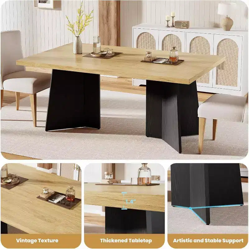 Tavolo da pranzo in legno per 6-8 persone, tavolo da cucina rettangolare da 160 cm con gambe a piedistallo, tavolo da pranzo moderno per sala da pranzo e soggiorno, senza sedie