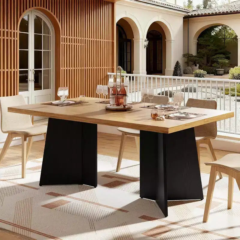 Wooden Dining Table for 6-8, 63 Rectangular Kitchen Table with Pedestal Legs,Modern Dinner Table for Dining Room Living Room, No Chairs