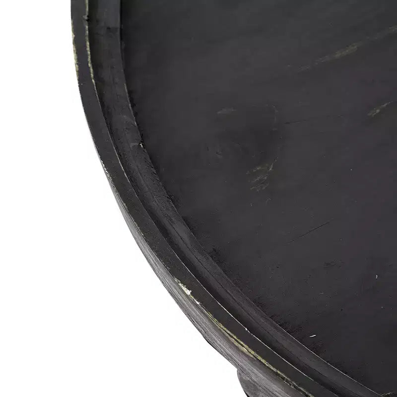 Tavolino rotondo a tre ripiani con ripiano in rattan, finitura nera, D23,5x25
