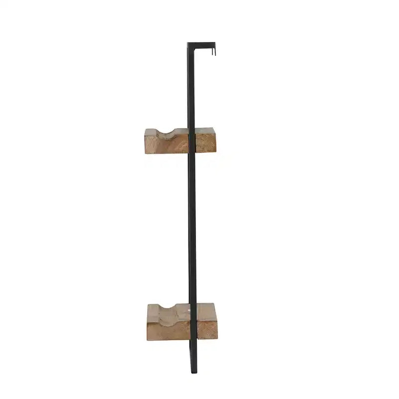 Mensola a Muro in Ferro e Legno con Due Ripiani 12x6x27