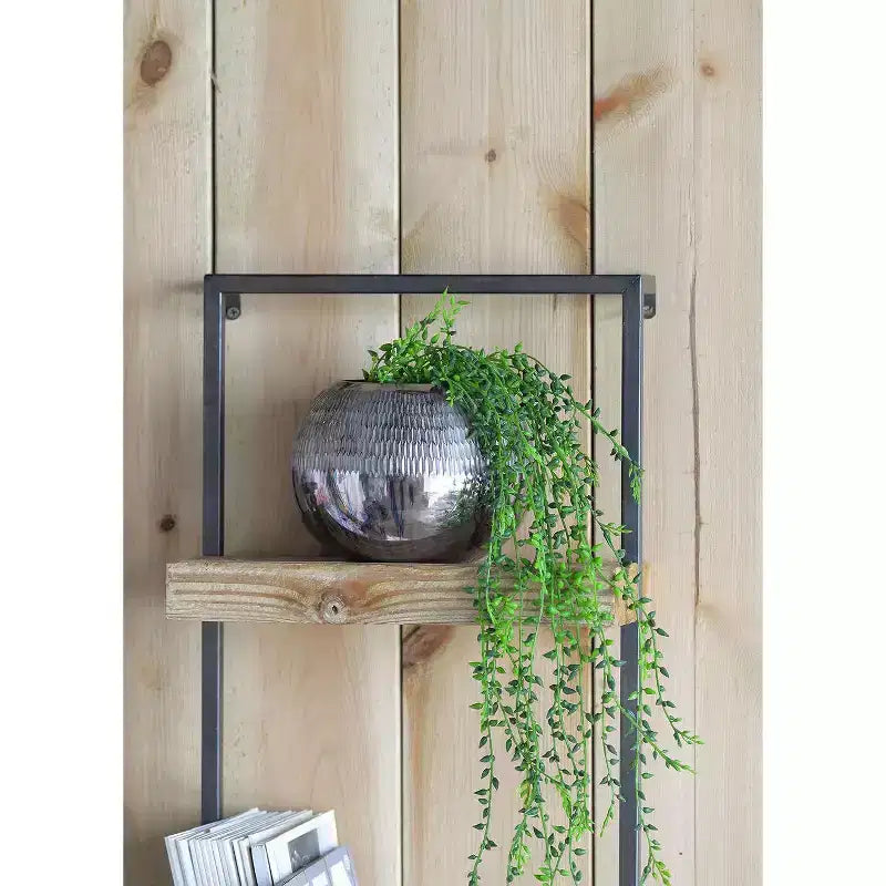 Mensola a Muro in Ferro e Legno con Due Ripiani 12x6x27