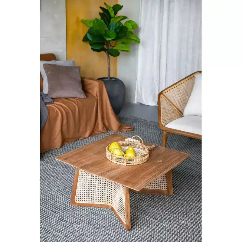Tavolino da Caffè Quadrato Basso in Legno Teak 70x70x35cm