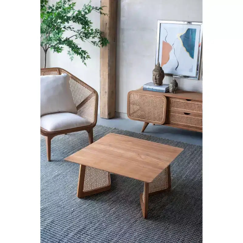 Tavolino da Caffè Quadrato Basso in Legno Teak 70x70x35cm