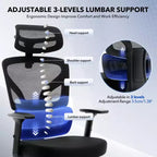 Sedia da Ufficio Ergonomica con Braccioli 3D, Poggiatesta e Schienale, Sedia Ergonomica in Rete Imbottita, Piedini Galvanizzati, Scatola Bianca, Beige