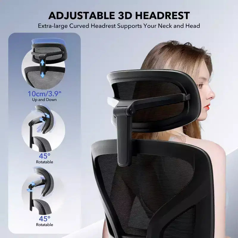 Sedia da Ufficio Ergonomica con Braccioli 3D, Poggiatesta e Schienale, Sedia Ergonomica in Rete Imbottita, Piedini Galvanizzati, Scatola Bianca, Beige