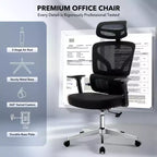 Sedia da Ufficio Ergonomica con Braccioli 3D, Poggiatesta e Schienale, Sedia Ergonomica in Rete Imbottita, Piedini Galvanizzati, Scatola Bianca, Beige